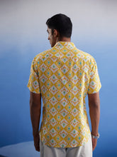 Shvaas By Vastramay - MEN'S YELLOW IKKAT PRINT COTTON SHIRT